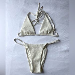 Monday Swimwear Barbados Top and Bottom Set in Ivory crinkle
